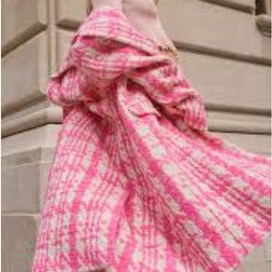 Elegant Pink Plaid Women's Coat
